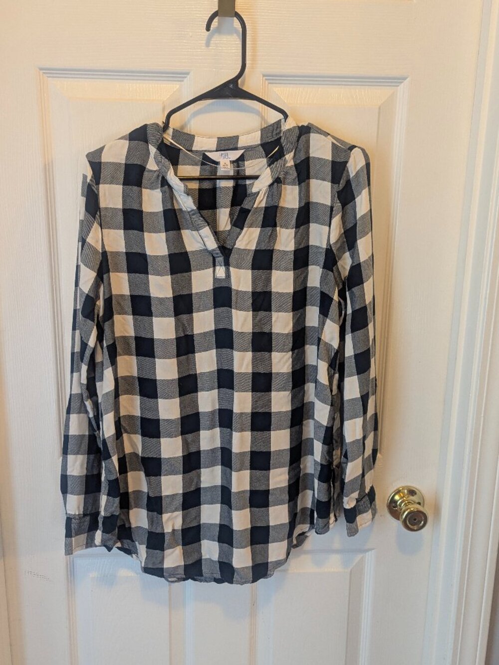Time and Tru dark blue and white plaid shirt - S